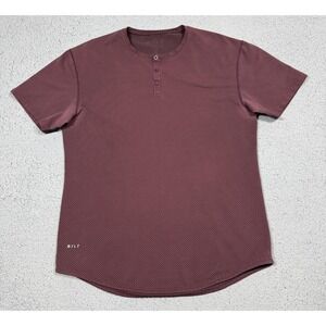 BYLT Drop Cut Henley Shirt Mens Large Red Polka Dot Tagless Curved Hem Tee